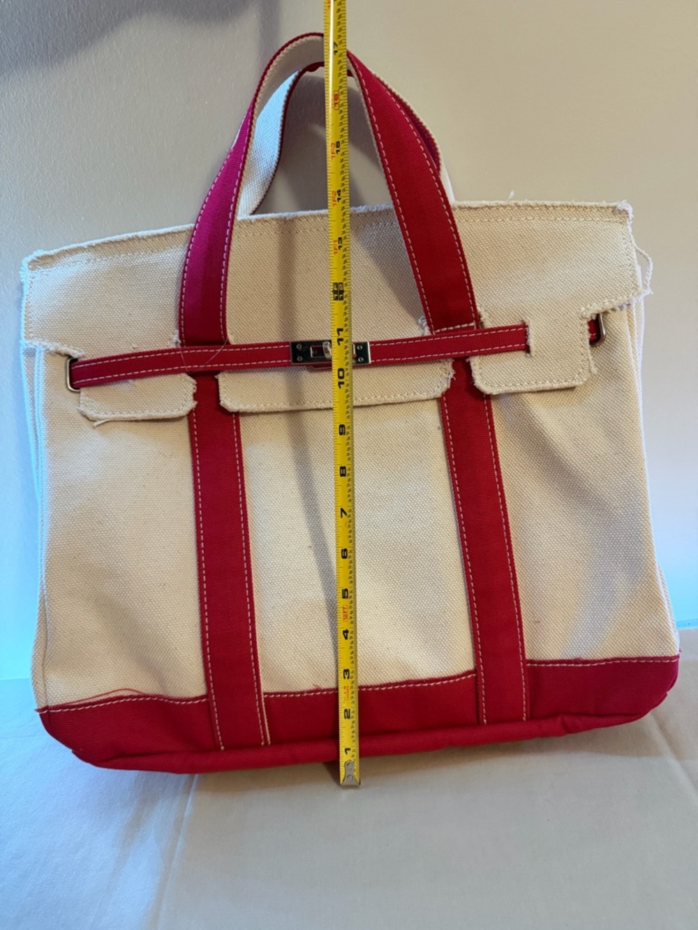 Canvas Tote with Pink-Red Trim - Picture 5 of 7